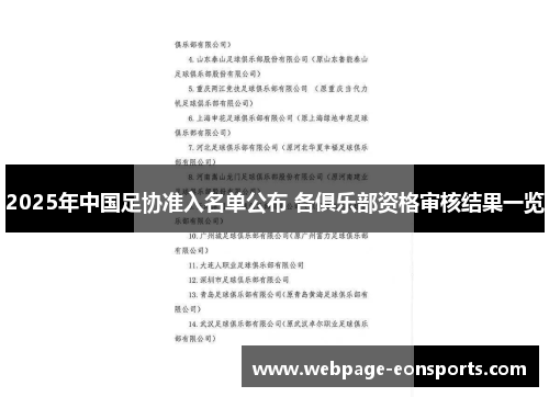 2025年中国足协准入名单公布 各俱乐部资格审核结果一览