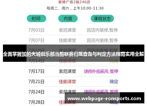 全面掌握加的夫城俱乐部当前联赛归属查询与判定方法指南实用全解